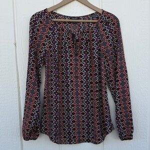 Stoosh Sz L Multicolor Boho Geometric Southwestern Print Top Blouse Lightweight